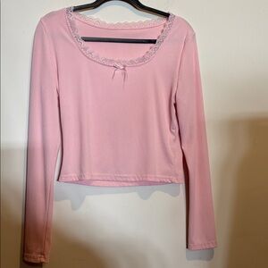 Unbranded Pink Lace Trim Ribbed Top size XL
